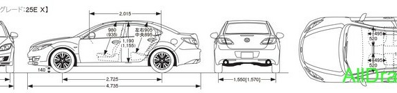 Mazda 6 (Atenza) (Versions) (2008) (Мазда 6 (Атенза) (Версионс) (2008)) - чертежи (рисунки) автомобиля